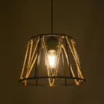 GloboStar® JUTE 203-0090 Μοντέρνο Κρεμαστό Φωτιστικό Σχοινί Μονόφωτο 1 x E27 IP20 Μαύρο Μεταλλό με Μπεζ Σχοινί - Μ30 x Π30 x Υ23cm - Image 2