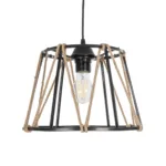 GloboStar® JUTE 203-0090 Μοντέρνο Κρεμαστό Φωτιστικό Σχοινί Μονόφωτο 1 x E27 IP20 Μαύρο Μεταλλό με Μπεζ Σχοινί - Μ30 x Π30 x Υ23cm - Image 4