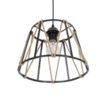 GloboStar® JUTE 203-0090 Μοντέρνο Κρεμαστό Φωτιστικό Σχοινί Μονόφωτο 1 x E27 IP20 Μαύρο Μεταλλό με Μπεζ Σχοινί - Μ30 x Π30 x Υ23cm - Image 5
