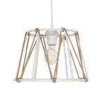 GloboStar® JUTE 203-0091 Μοντέρνο Κρεμαστό Φωτιστικό Σχοινί Μονόφωτο 1 x E27 IP20 Λευκό Μεταλλό με Μπεζ Σχοινί - Μ30 x Π30 x Υ23cm - Image 4
