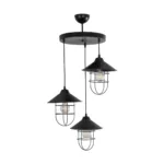 GloboStar® CAGE 203-0097 Vintage Κρεμαστό Φωτιστικό Καμπάνα Τρίφωτο 3 x E27 IP20 Μαύρο Μέταλλο - Μ30 x Π30 x Υ80cm - Image 3