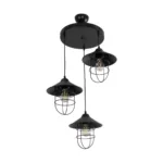 GloboStar® CAGE 203-0097 Vintage Κρεμαστό Φωτιστικό Καμπάνα Τρίφωτο 3 x E27 IP20 Μαύρο Μέταλλο - Μ30 x Π30 x Υ80cm - Image 4