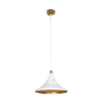 GloboStar® MARBLE 203-0098 Μοντέρνο Κρεμαστό Φωτιστικό Καμπάνα Μονόφωτο 1 x E27 IP20 Λεύκο & Χρυσό Πλαστικό - Μ30 x Π30 x Υ20cm - Image 3