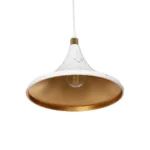 GloboStar® MARBLE 203-0098 Μοντέρνο Κρεμαστό Φωτιστικό Καμπάνα Μονόφωτο 1 x E27 IP20 Λεύκο & Χρυσό Πλαστικό - Μ30 x Π30 x Υ20cm - Image 5
