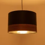 GloboStar® ZYKLUS 203-0101 Μοντέρνο Κρεμαστό Φωτιστικό Καπέλο Μονόφωτο 1 x E27 IP20 Μαύρο Ύφασμα με Καρυδί Ξύλο - Μ36 x Π36 x Υ25cm - Image 2