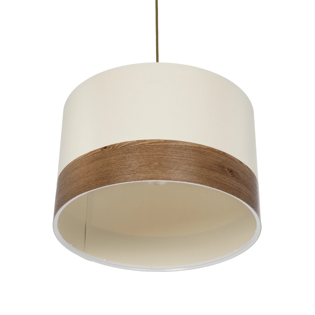 GloboStar® ZYKLUS 203-0103 Μοντέρνο Κρεμαστό Φωτιστικό Καπέλο Μονόφωτο 1 x E27 IP20 Λευκό Ύφασμα με Καρυδί Ξύλο - Μ36 x Π36 x Υ25cm - Image 5