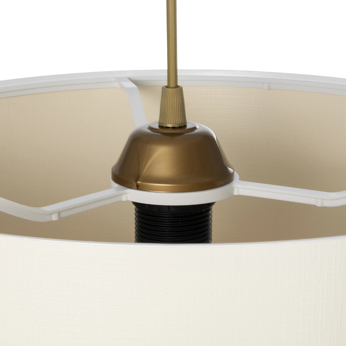 GloboStar® ZYKLUS 203-0103 Μοντέρνο Κρεμαστό Φωτιστικό Καπέλο Μονόφωτο 1 x E27 IP20 Λευκό Ύφασμα με Καρυδί Ξύλο - Μ36 x Π36 x Υ25cm - Image 8