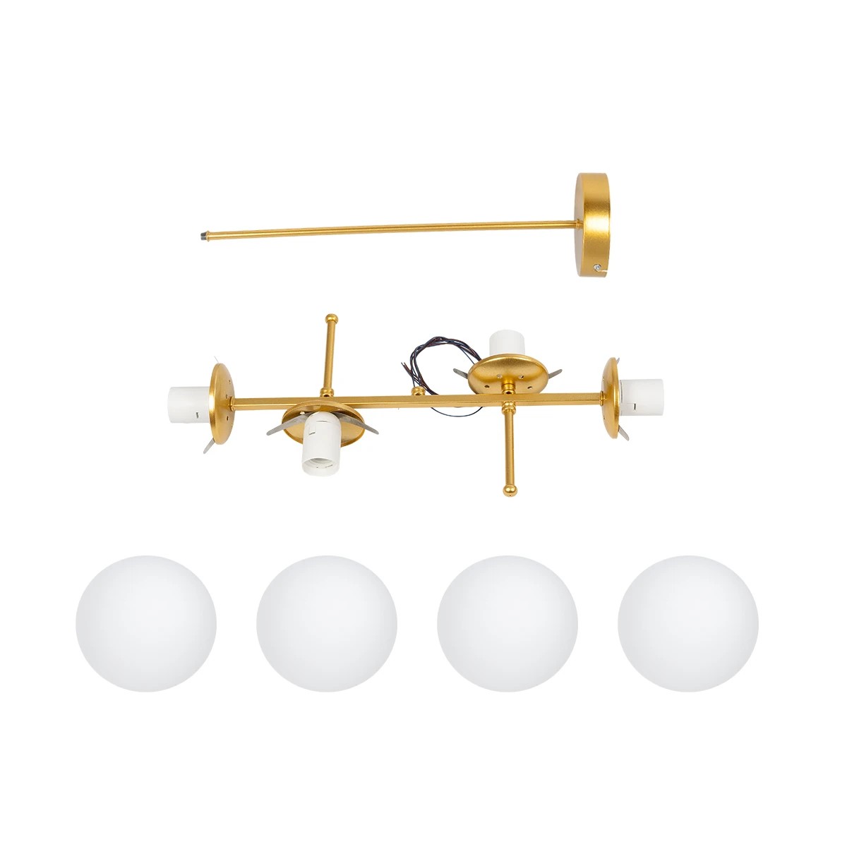 GloboStar® GLOBUS 203-0105 Μοντέρνο Φωτιστικό Οροφής Ράγα Πολύφωτο 4 x E27 IP20 Χρυσό Μέταλλο με Λευκό Γυαλί - Μ70 x Π15 x Υ34cm - Image 9