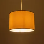 GloboStar® ELECTRA 203-0110 Μοντέρνο Κρεμαστό Φωτιστικό Καπέλο Μονόφωτο 1 x E27 IP20 Mπεζ Ύφασμα με Χρυσό Μέταλλο - Μ30 x Π30 x Υ23cm - Image 2