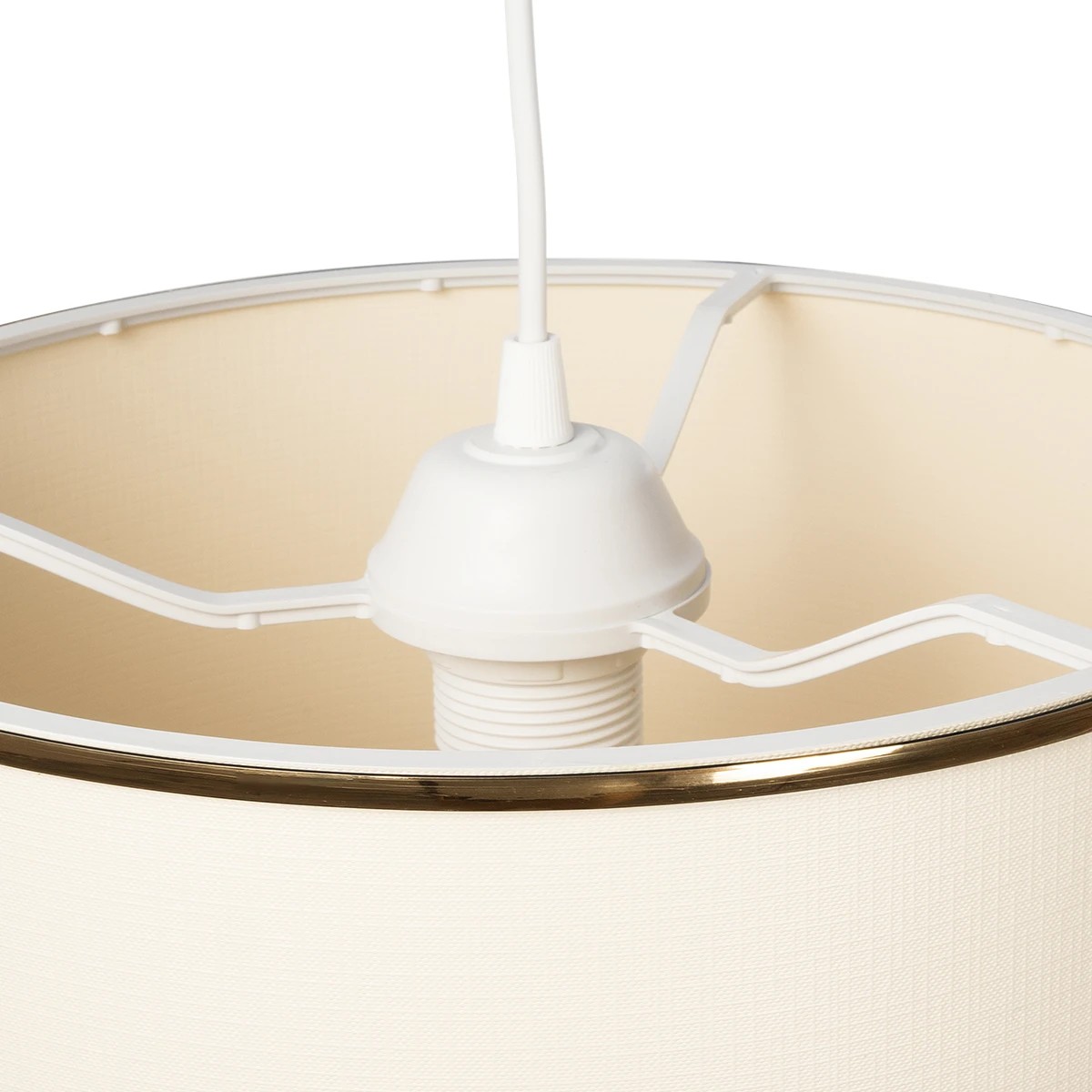 GloboStar® ELECTRA 203-0110 Μοντέρνο Κρεμαστό Φωτιστικό Καπέλο Μονόφωτο 1 x E27 IP20 Mπεζ Ύφασμα με Χρυσό Μέταλλο - Μ30 x Π30 x Υ23cm - Image 8