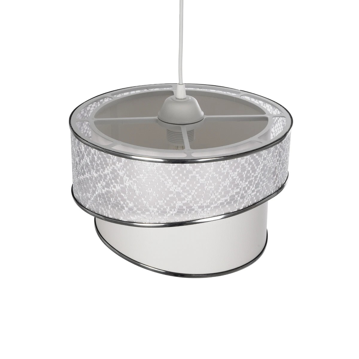 GloboStar® SONIA 203-0115 Μοντέρνο Κρεμαστό Φωτιστικό Καπέλο Μονόφωτο 1 x E27 IP20 Λευκό Ύφασμα με Ασημί Λεπτομέρεια -Μ30 x Π30 x Υ90 cm - Image 6