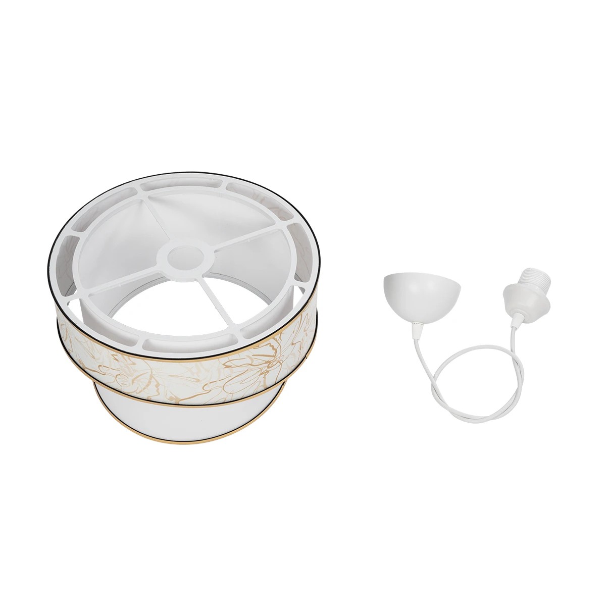 GloboStar® SONIA 203-0117 Μοντέρνο Κρεμαστό Φωτιστικό Καπέλο Μονόφωτο 1 x E27 IP20 Λευκό Ύφασμα με Χρυσή Λεπτομέρεια - Μ30 x Π30 x Υ90 cm - Image 9