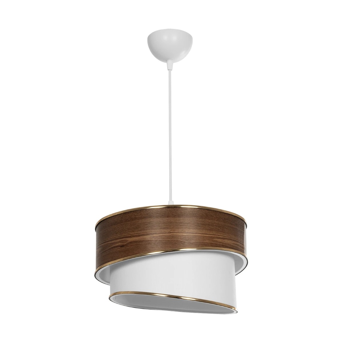 GloboStar® SONIA 203-0119 Μοντέρνο Κρεμαστό Φωτιστικό Καπέλο Μονόφωτο 1 x E27 IP20 Καφέ & Μπεζ Ύφασμα με Χρυσή Λεπτομέρεια - Μ30 x Π30 x Υ90 cm - Image 3