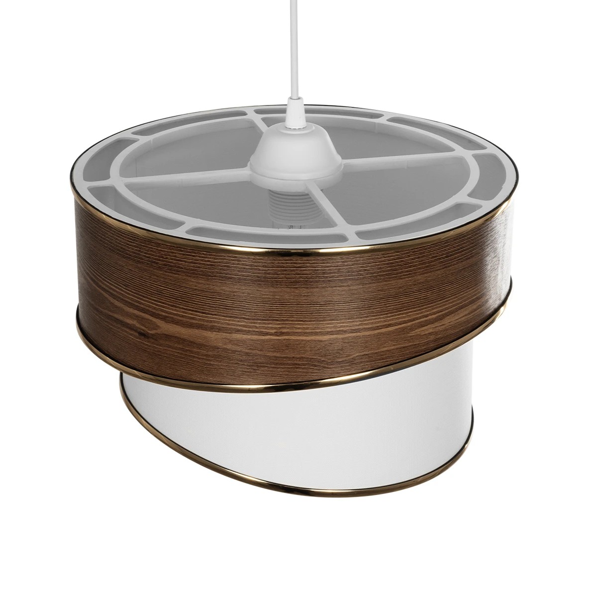 GloboStar® SONIA 203-0119 Μοντέρνο Κρεμαστό Φωτιστικό Καπέλο Μονόφωτο 1 x E27 IP20 Καφέ & Μπεζ Ύφασμα με Χρυσή Λεπτομέρεια - Μ30 x Π30 x Υ90 cm - Image 6