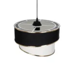 GloboStar® SONIA 203-0120 Μοντέρνο Κρεμαστό Φωτιστικό Καπέλο Μονόφωτο 1 x E27 IP20 Μαύρο & Μπεζ Ύφασμα με Χρυσή Λεπτομέρεια - Μ30 x Π30 x Υ90 cm - Image 6
