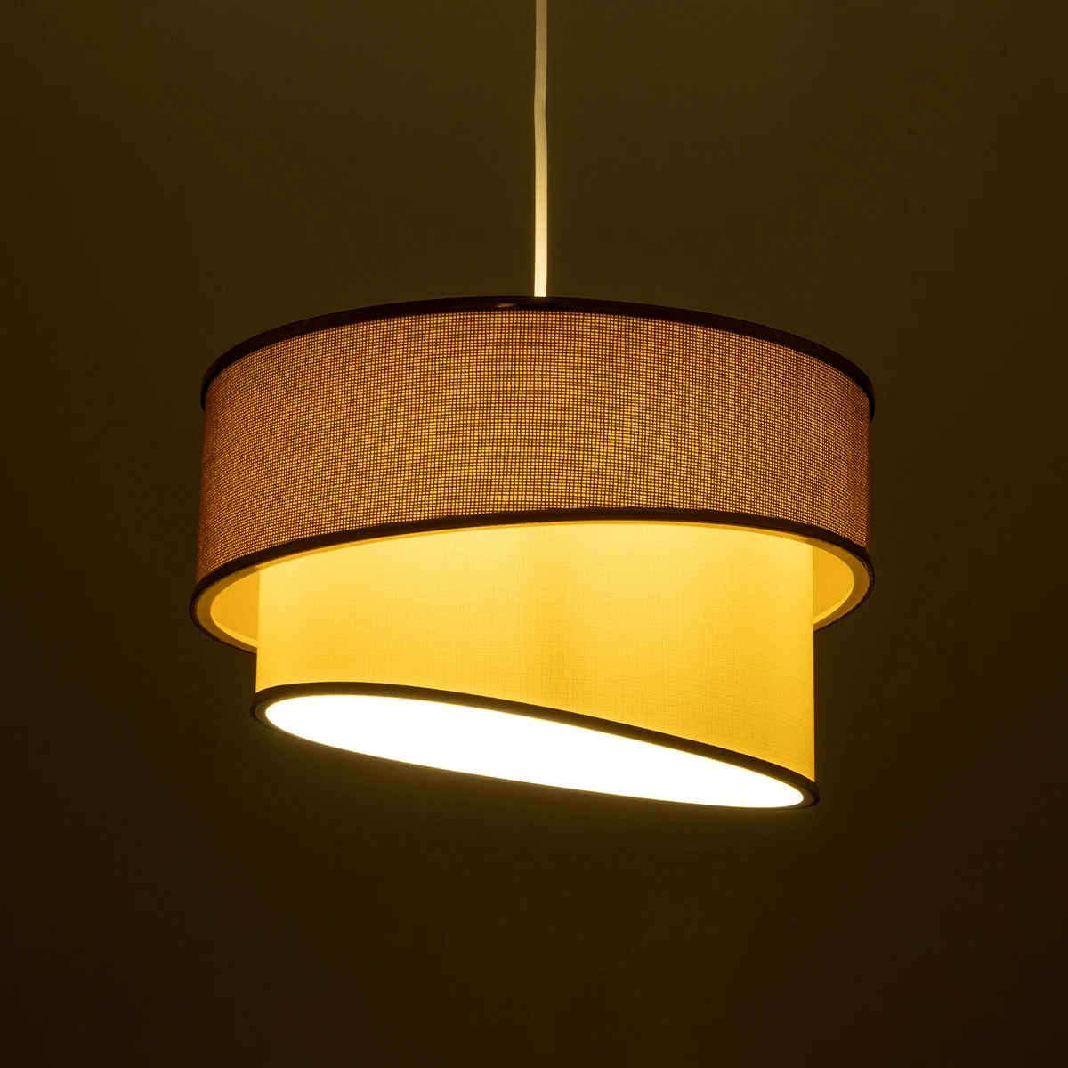 GloboStar® SONIA 203-0121 Μοντέρνο Κρεμαστό Φωτιστικό Καπέλο Μονόφωτο 1 x E27 IP20 Σκούρο Μπεζ & Μπεζ Ύφασμα με Χρυσή Λεπτομέρεια - Μ30 x Π30 x Υ90 cm - Image 2