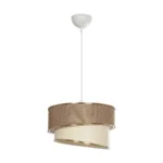 GloboStar® SONIA 203-0121 Μοντέρνο Κρεμαστό Φωτιστικό Καπέλο Μονόφωτο 1 x E27 IP20 Σκούρο Μπεζ & Μπεζ Ύφασμα με Χρυσή Λεπτομέρεια - Μ30 x Π30 x Υ90 cm - Image 3