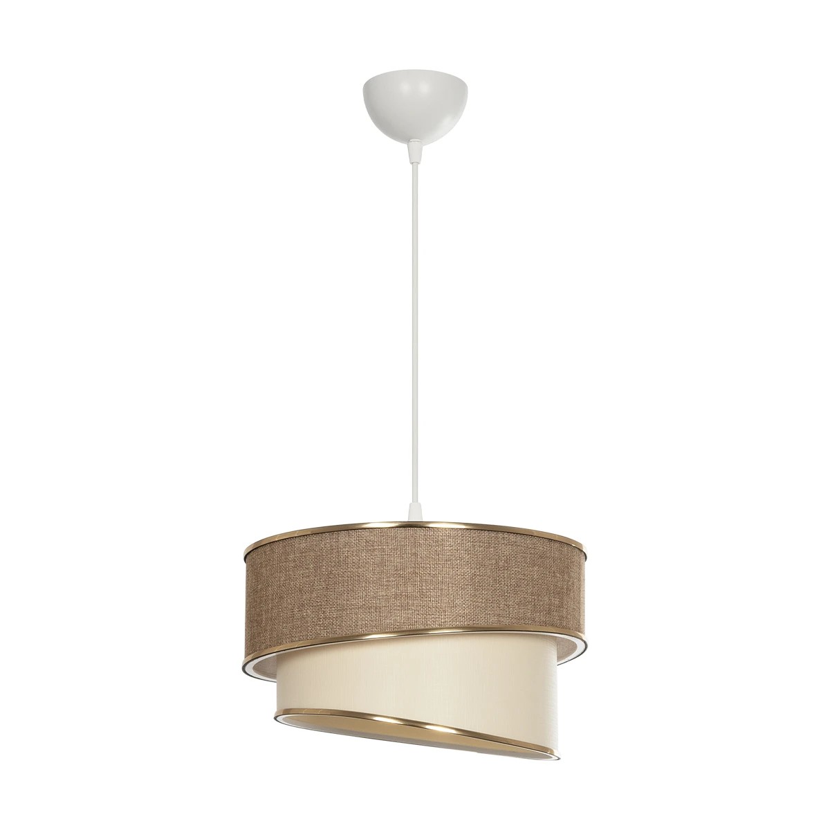 GloboStar® SONIA 203-0121 Μοντέρνο Κρεμαστό Φωτιστικό Καπέλο Μονόφωτο 1 x E27 IP20 Σκούρο Μπεζ & Μπεζ Ύφασμα με Χρυσή Λεπτομέρεια - Μ30 x Π30 x Υ90 cm - Image 3