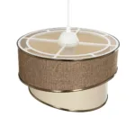 GloboStar® SONIA 203-0121 Μοντέρνο Κρεμαστό Φωτιστικό Καπέλο Μονόφωτο 1 x E27 IP20 Σκούρο Μπεζ & Μπεζ Ύφασμα με Χρυσή Λεπτομέρεια - Μ30 x Π30 x Υ90 cm - Image 6