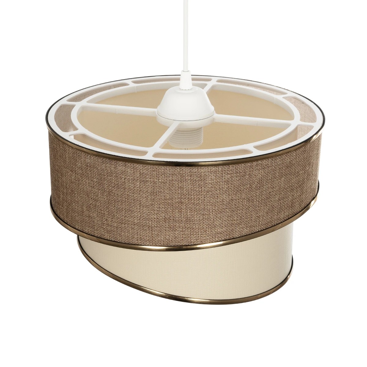 GloboStar® SONIA 203-0121 Μοντέρνο Κρεμαστό Φωτιστικό Καπέλο Μονόφωτο 1 x E27 IP20 Σκούρο Μπεζ & Μπεζ Ύφασμα με Χρυσή Λεπτομέρεια - Μ30 x Π30 x Υ90 cm - Image 6