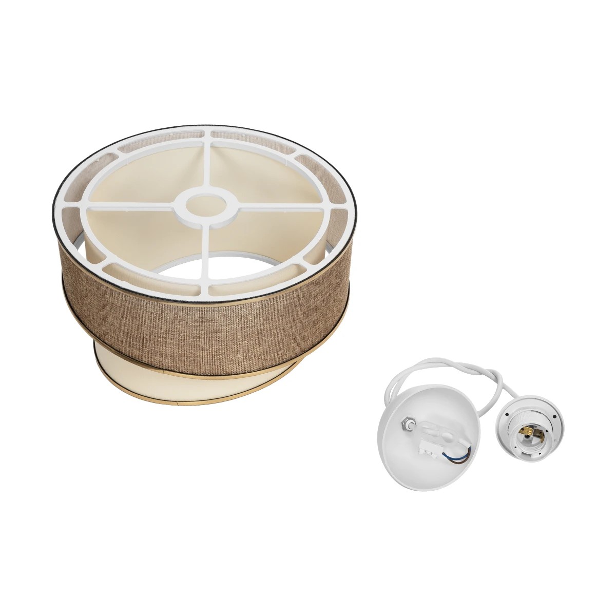 GloboStar® SONIA 203-0121 Μοντέρνο Κρεμαστό Φωτιστικό Καπέλο Μονόφωτο 1 x E27 IP20 Σκούρο Μπεζ & Μπεζ Ύφασμα με Χρυσή Λεπτομέρεια - Μ30 x Π30 x Υ90 cm - Image 9