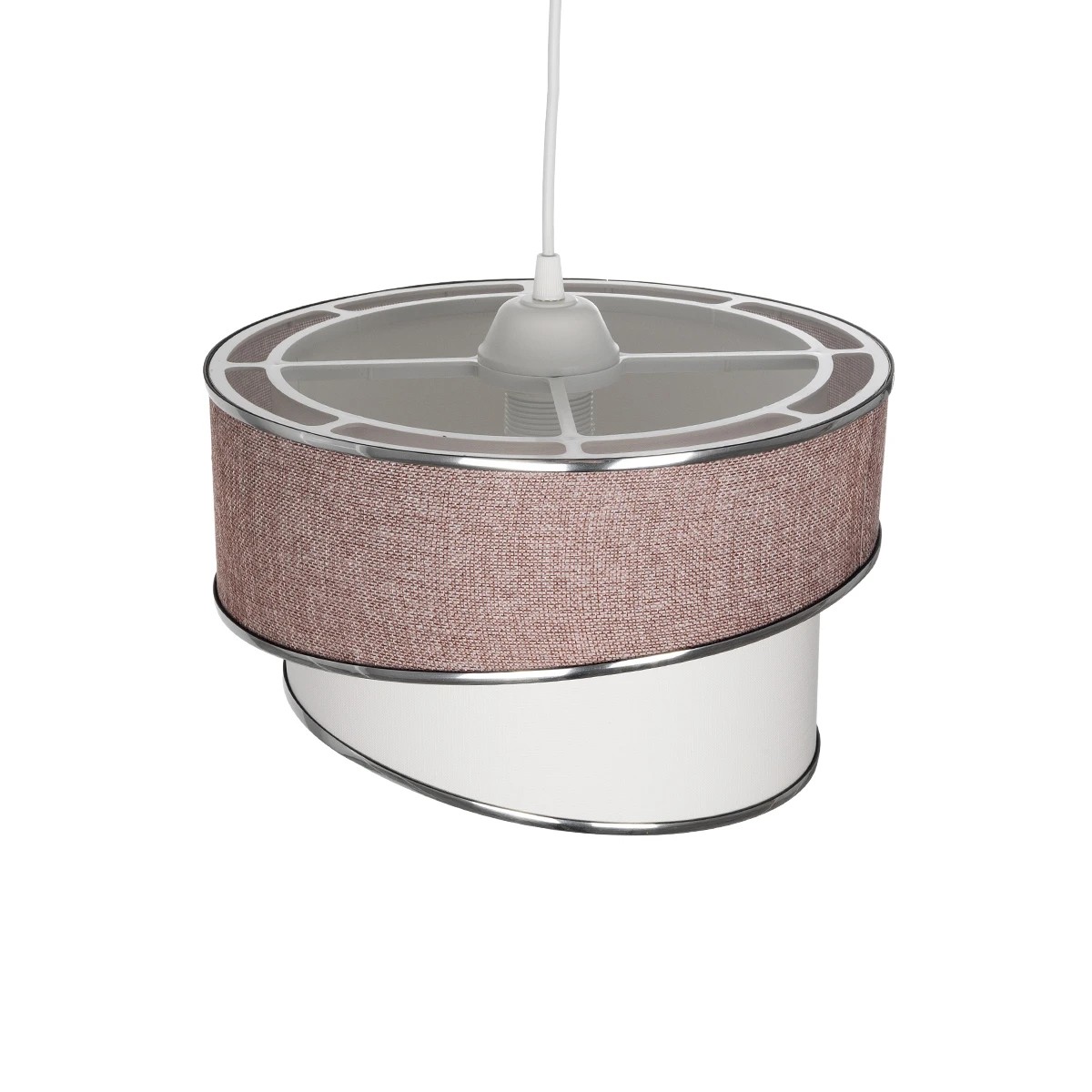 GloboStar® SONIA 203-0122 Μοντέρνο Κρεμαστό Φωτιστικό Καπέλο Μονόφωτο 1 x E27 IP20 Ροζ & Λευκό Ύφασμα με Ασημί Λεπτομέρεια - Μ30 x Π30 x Υ90 cm - Image 6