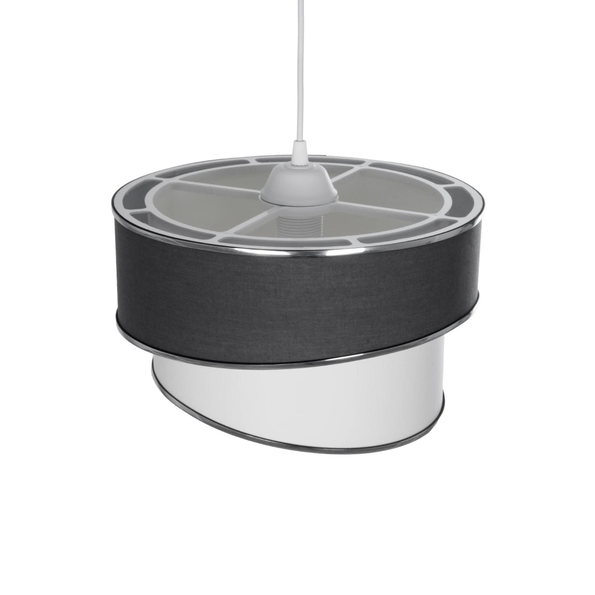 GloboStar® SONIA 203-0123 Μοντέρνο Κρεμαστό Φωτιστικό Καπέλο Μονόφωτο 1 x E27 IP20 Γκρι & Λευκό Ύφασμα με Ασημί Λεπτομέρεια - Μ30 x Π30 x Υ90 cm - Image 6