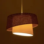 GloboStar® ALINA 203-0129 Μοντέρνο Κρεμαστό Φωτιστικό Καπέλο Μονόφωτο 1 x E27 IP20 Καφέ & Μπεζ Ύφασμα - Μ30 x Π30 x Υ93cm - Image 2