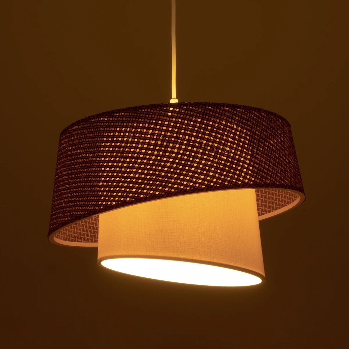 GloboStar® ALINA 203-0129 Μοντέρνο Κρεμαστό Φωτιστικό Καπέλο Μονόφωτο 1 x E27 IP20 Καφέ & Μπεζ Ύφασμα - Μ30 x Π30 x Υ93cm - Image 2