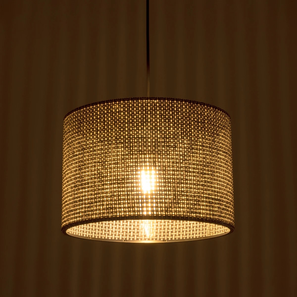 GloboStar® CLAIRIE 203-0135 Μοντέρνο Κρεμαστό Φωτιστικό Καπέλο Μονόφωτο 1 x E27 IP20 Καφέ Ύφασμα - Μ30 x Π30 x Υ93cm - Image 2