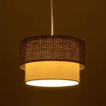 GloboStar® SISSIE 203-0138 Μοντέρνο Κρεμαστό Φωτιστικό Καπέλο Μονόφωτο 1 x E27 IP20 Καφέ & Μπεζ Ύφασμα - Μ30 x Π30 x Υ93cm - Image 2