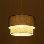 GloboStar® SISSIE 203-0140 Μοντέρνο Κρεμαστό Φωτιστικό Καπέλο Μονόφωτο 1 x E27 IP20 Γκρι & Λευκό Ύφασμα -Μ30 x Π30 x Υ93cm - Image 2