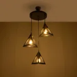 GloboStar® TRIANGLE 203-0162 Μοντέρνο Κρεμαστό Φωτιστικό Καμπάνα Τρίφωτο 3 x E27 IP20 Μαύρο με Χρυσό Πλαστικό - Μ50 x Π50 x Υ80cm - Image 2