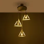 GloboStar® TRIANGLE 203-0166 Μοντέρνο Κρεμαστό Φωτιστικό Καμπάνα Τρίφωτο 3 x E27 IP20 Λευκό με Χρυσό Πλαστικό - Μ50 x Π50 x Υ80cm - Image 2