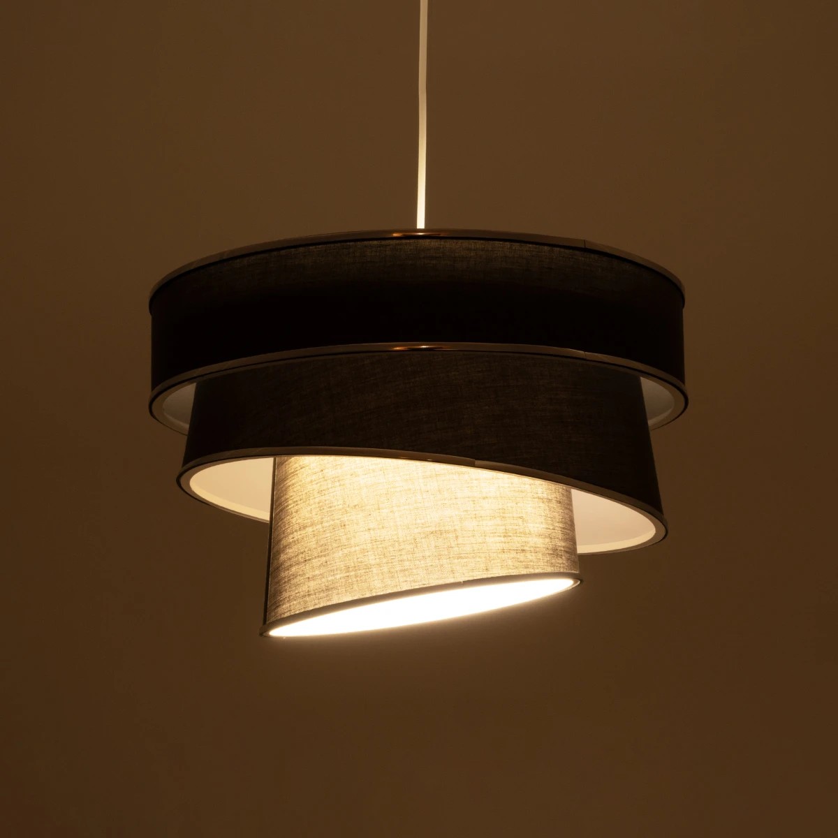 GloboStar® SIERA 203-0167 Μοντέρνο Κρεμαστό Φωτιστικό Καπέλο Μονόφωτο 1 x E27 IP20 Γκρι Ύφασμα με Ασημί Λεπτομέρεια - Μ38 x Π38 x Υ95cm - Image 2