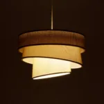 GloboStar® SIERA 203-0168 Μοντέρνο Κρεμαστό Φωτιστικό Καπέλο Μονόφωτο 1 x E27 IP20 Μπεζ Άμμου Ύφασμα με Χρυσή Λεπτομέρεια - Μ38 x Π38 x Υ95cm - Image 2