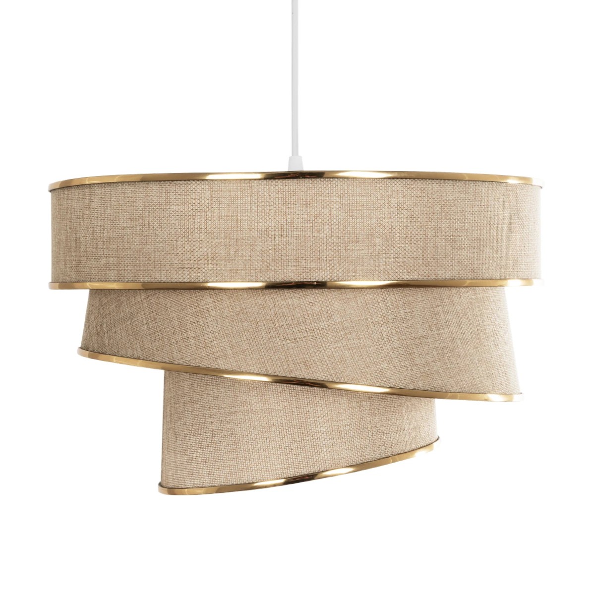 GloboStar® SIERA 203-0168 Μοντέρνο Κρεμαστό Φωτιστικό Καπέλο Μονόφωτο 1 x E27 IP20 Μπεζ Άμμου Ύφασμα με Χρυσή Λεπτομέρεια - Μ38 x Π38 x Υ95cm - Image 4