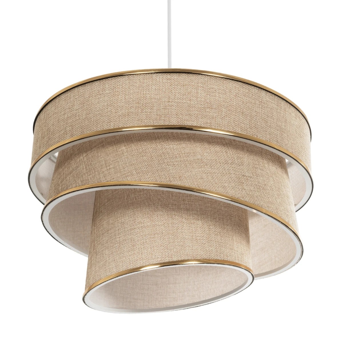 GloboStar® SIERA 203-0168 Μοντέρνο Κρεμαστό Φωτιστικό Καπέλο Μονόφωτο 1 x E27 IP20 Μπεζ Άμμου Ύφασμα με Χρυσή Λεπτομέρεια - Μ38 x Π38 x Υ95cm - Image 5