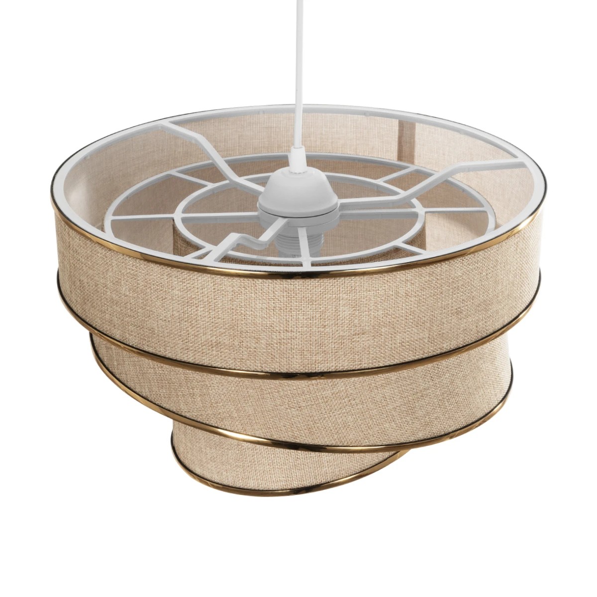 GloboStar® SIERA 203-0168 Μοντέρνο Κρεμαστό Φωτιστικό Καπέλο Μονόφωτο 1 x E27 IP20 Μπεζ Άμμου Ύφασμα με Χρυσή Λεπτομέρεια - Μ38 x Π38 x Υ95cm - Image 6