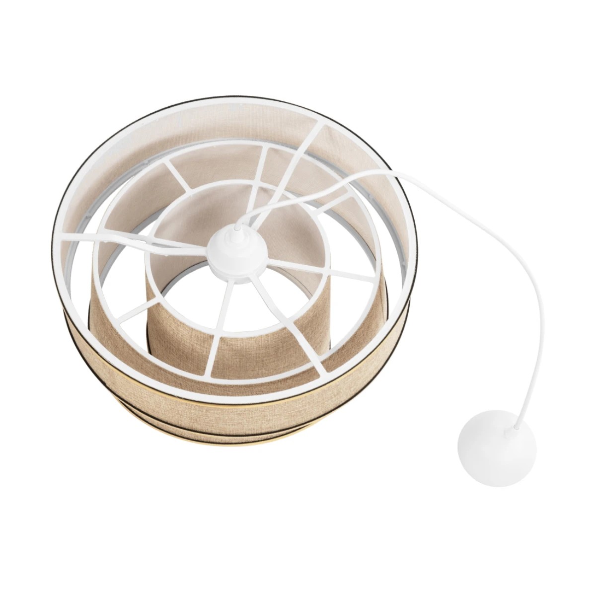 GloboStar® SIERA 203-0168 Μοντέρνο Κρεμαστό Φωτιστικό Καπέλο Μονόφωτο 1 x E27 IP20 Μπεζ Άμμου Ύφασμα με Χρυσή Λεπτομέρεια - Μ38 x Π38 x Υ95cm - Image 9