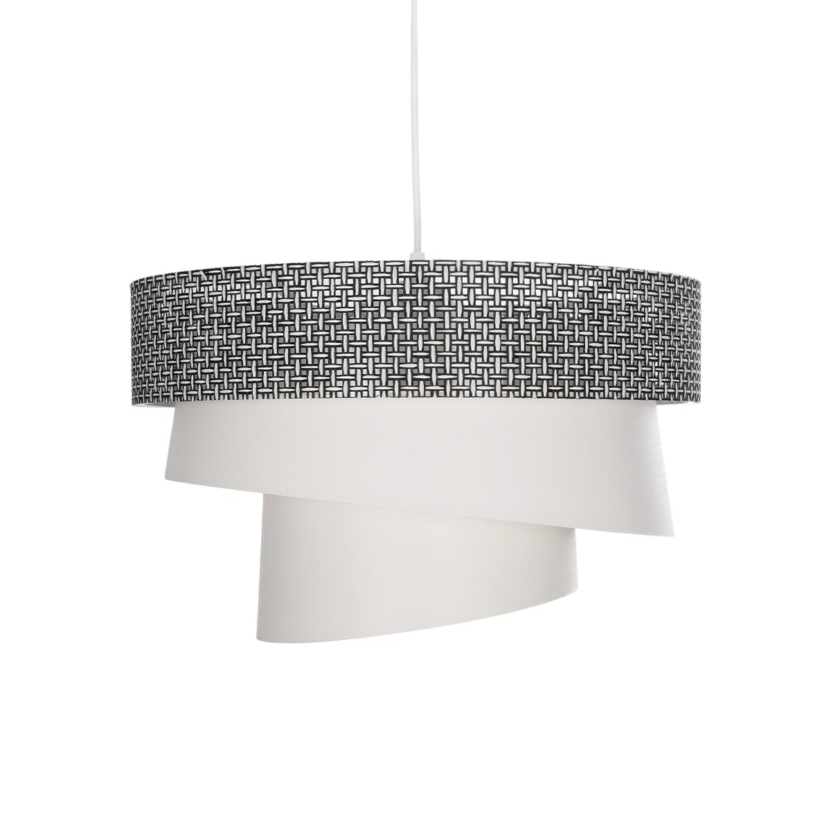 GloboStar® SIERA 203-0170 Μοντέρνο Κρεμαστό Φωτιστικό Καπέλο Μονόφωτο 1 x E27 IP20 Γκρι & Λευκό Ύφασμα - Μ38 x Π38 x Υ95cm - Image 4