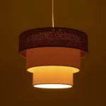 GloboStar® LEVEL 203-0172 Μοντέρνο Κρεμαστό Φωτιστικό Καπέλο Μονόφωτο 1 x E27 IP20 Σκούρο Καφέ & Λευκό Ύφασμα - Μ38 x Π38 x Υ95cm - Image 2