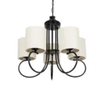 GloboStar® TRITON 203-0253 Vintage Κρεμαστό Φωτιστικό Καπέλο Πολύφωτο 5 x E27 IP20 Μαύρο Μέταλλο με Μπέζ Ύφασμα - Μ50 x Π50 x Υ48cm