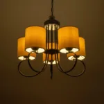 GloboStar® TRITON 203-0253 Vintage Κρεμαστό Φωτιστικό Καπέλο Πολύφωτο 5 x E27 IP20 Μαύρο Μέταλλο με Μπέζ Ύφασμα - Μ50 x Π50 x Υ48cm - Image 2
