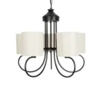 GloboStar® TRITON 203-0253 Vintage Κρεμαστό Φωτιστικό Καπέλο Πολύφωτο 5 x E27 IP20 Μαύρο Μέταλλο με Μπέζ Ύφασμα - Μ50 x Π50 x Υ48cm - Image 4