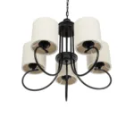 GloboStar® TRITON 203-0253 Vintage Κρεμαστό Φωτιστικό Καπέλο Πολύφωτο 5 x E27 IP20 Μαύρο Μέταλλο με Μπέζ Ύφασμα - Μ50 x Π50 x Υ48cm - Image 5