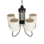 GloboStar® TRITON 203-0253 Vintage Κρεμαστό Φωτιστικό Καπέλο Πολύφωτο 5 x E27 IP20 Μαύρο Μέταλλο με Μπέζ Ύφασμα - Μ50 x Π50 x Υ48cm - Image 6