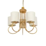 GloboStar® TRITON 203-0254 Vintage Κρεμαστό Φωτιστικό Καπέλο Πολύφωτο 5 x E27 IP20 Χρυσό Μέταλλο με Μπέζ Ύφασμα - Μ50 x Π50 x Υ48cm