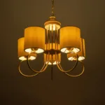 GloboStar® TRITON 203-0254 Vintage Κρεμαστό Φωτιστικό Καπέλο Πολύφωτο 5 x E27 IP20 Χρυσό Μέταλλο με Μπέζ Ύφασμα - Μ50 x Π50 x Υ48cm - Image 2