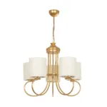 GloboStar® TRITON 203-0254 Vintage Κρεμαστό Φωτιστικό Καπέλο Πολύφωτο 5 x E27 IP20 Χρυσό Μέταλλο με Μπέζ Ύφασμα - Μ50 x Π50 x Υ48cm - Image 3